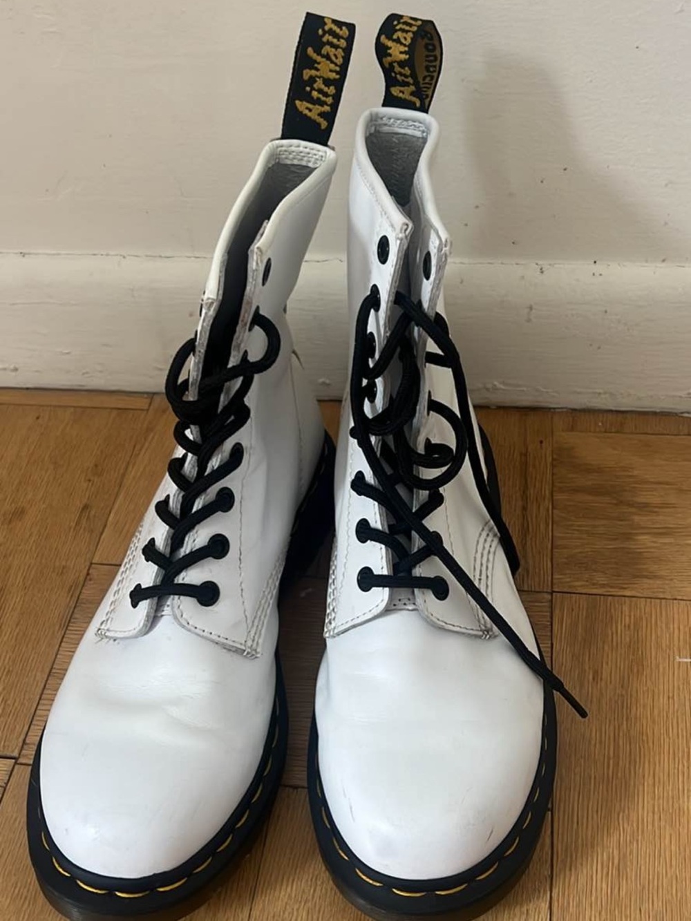 Dr. Martens White Leather Lace-Up Boots with Black Laces